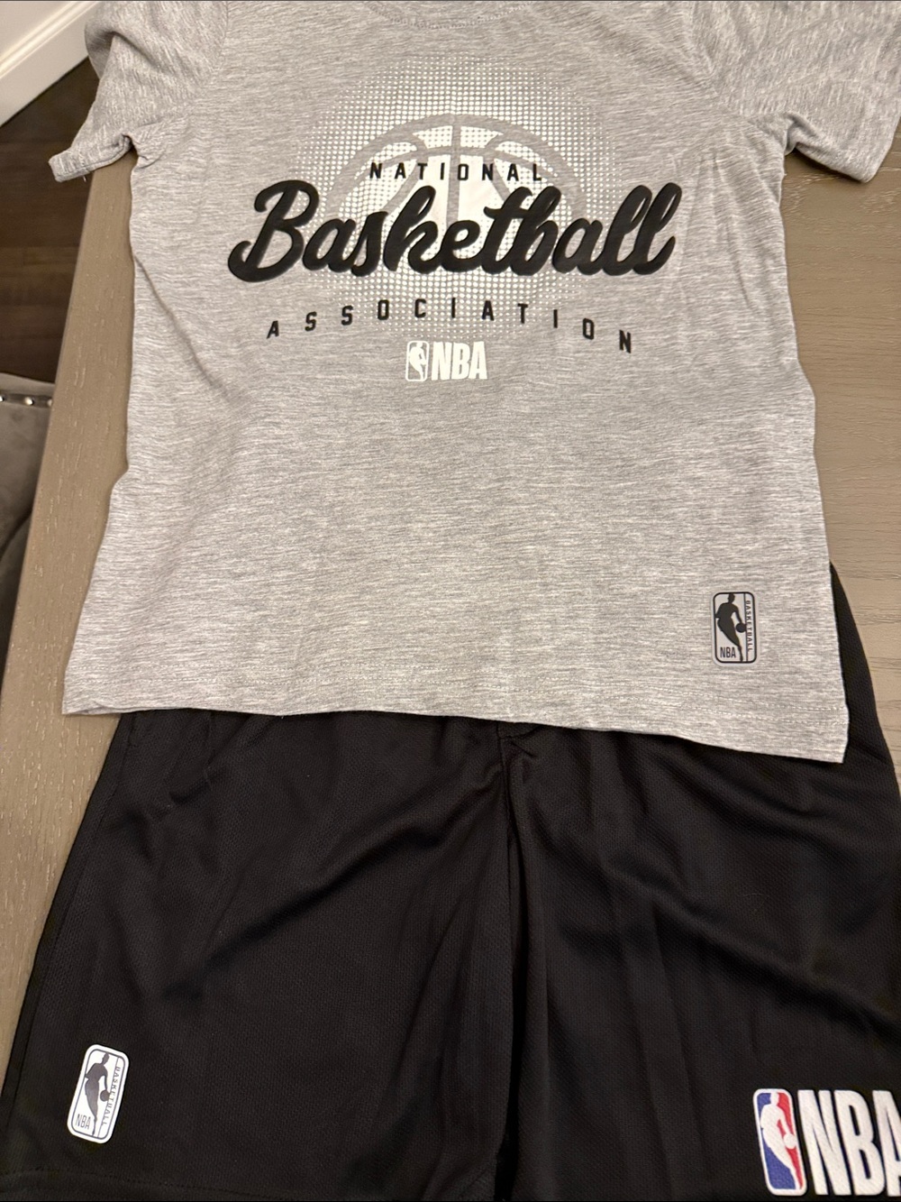 NBA Grey and Black Basketball Tee & Shorts Set boys 8 Brand New